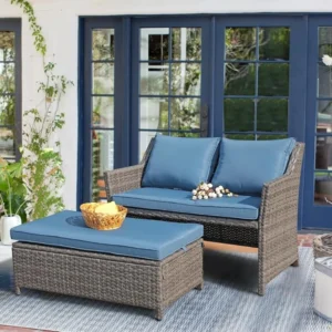 2-Piece Outdoor Patio Furniture Wicker Love-seat