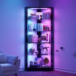 Corner Display Cabinet with RGB Lights